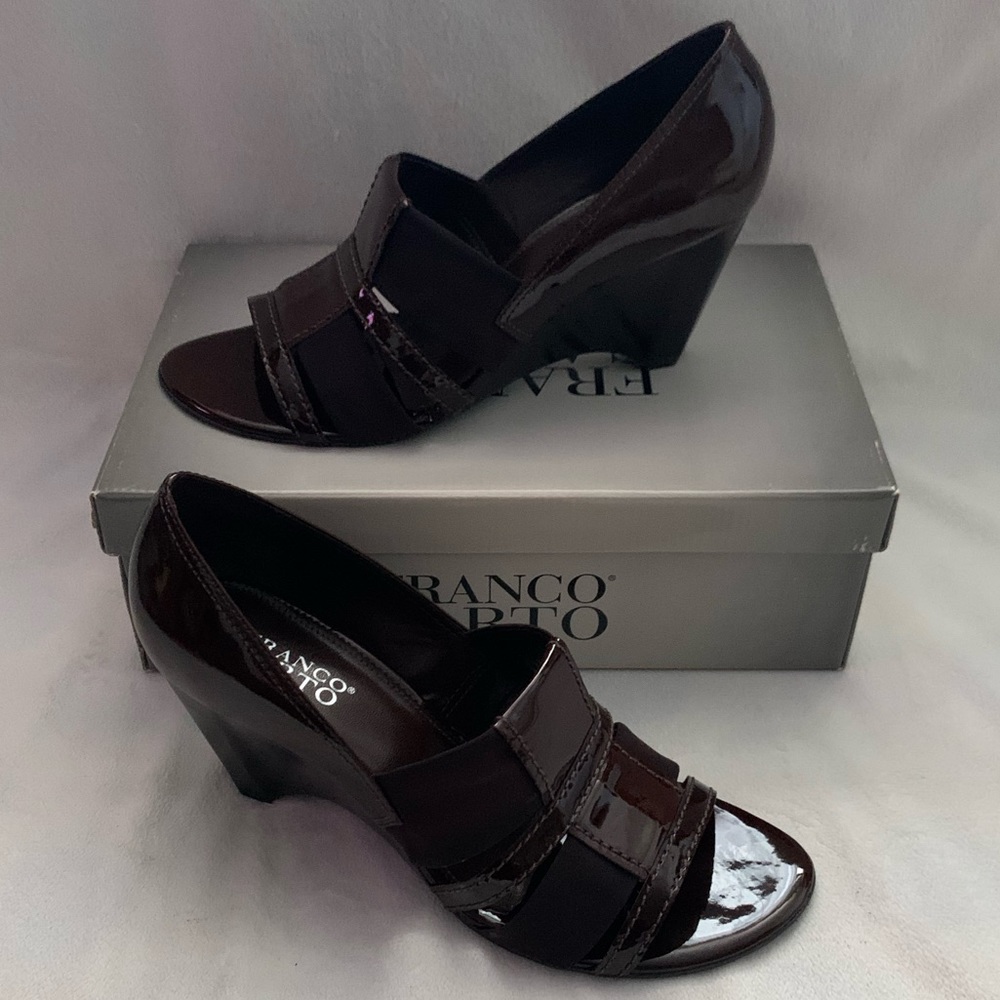 Brand New Franco Sarto Baron Brown Patent Sandals